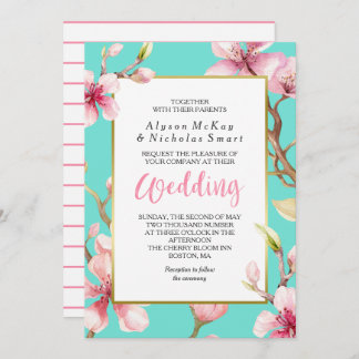 Watercolor Cherry Blossom Spring Wedding Invitation