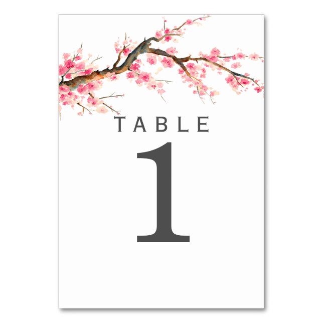 Watercolor Cherry Blossom Table Number (Front)