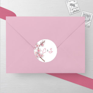 Watercolor Cherry Blossom Wedding Classic Round Sticker