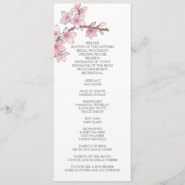 Watercolor Cherry Blossom Wedding Programme (Front)