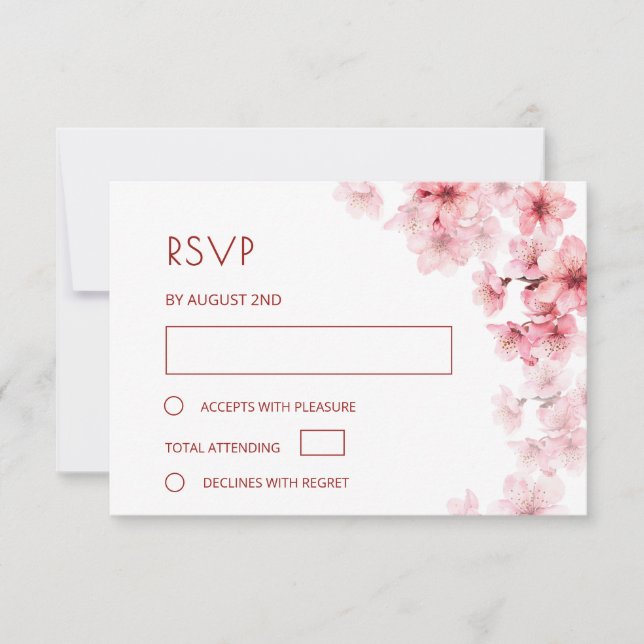 Watercolor Cherry Blossom  Wedding RSVP Card (Front)