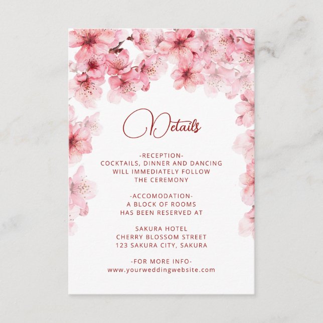 Watercolor Cherry Blossom White Enclosure Card (Front)