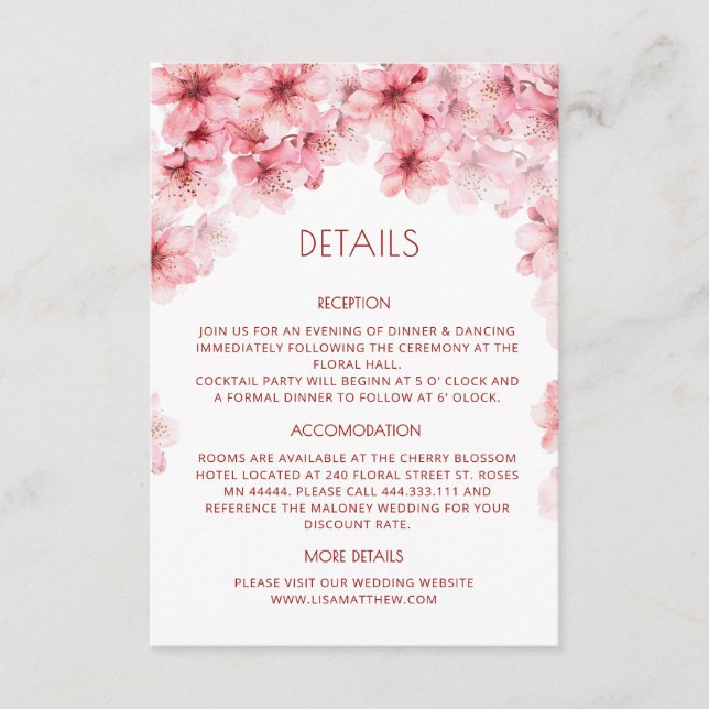 Watercolor Cherry Blossom White Enclosure Card (Front)