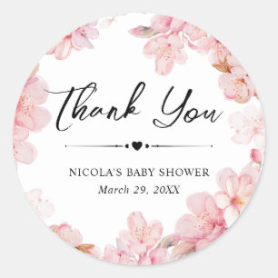 Watercolor Cherry Blossom Wreath Baby Shower  Classic Round Sticker