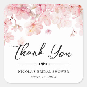 Watercolor Cherry Blossom Wreath Bridal Shower Square Sticker