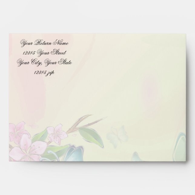 Watercolor Cherry Blossoms Butterflies Envelope (Front)