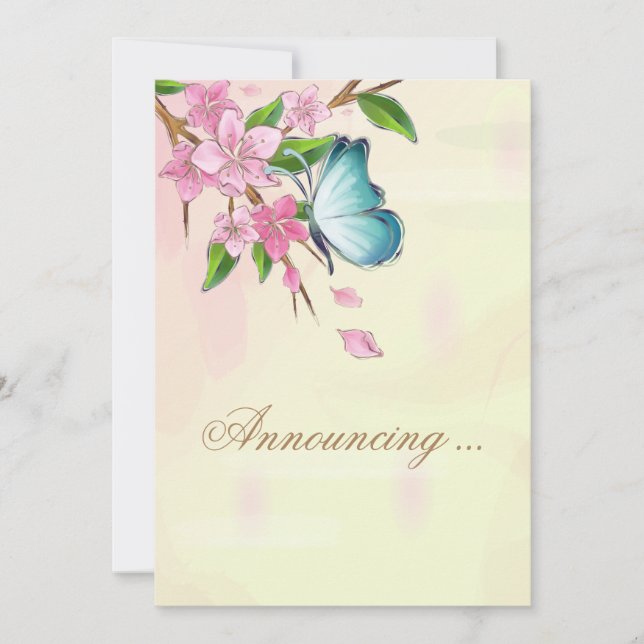 Watercolor Cherry Blossoms Butterflies Invitation (Front)