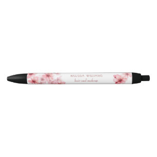 Watercolor Cherry Blossoms Pink Floral Black Ink Pen