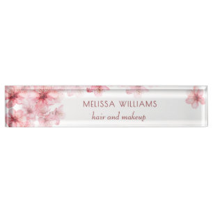 Watercolor Cherry Blossoms Pink Floral Nameplate