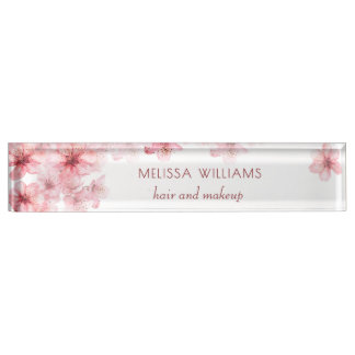 Watercolor Cherry Blossoms Pink Floral Nameplate