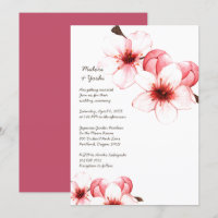 Watercolor Cherry Blossoms Pink White Wedding Invi