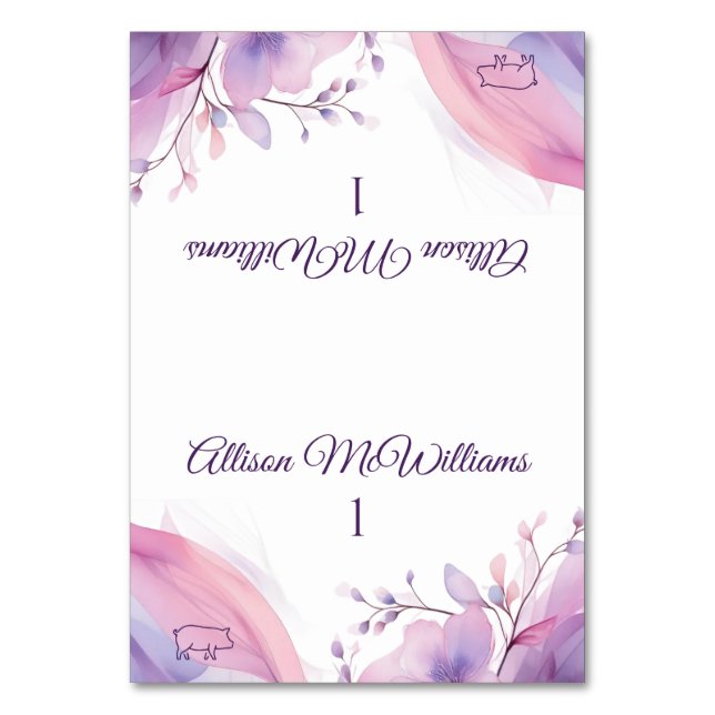 Watercolor Cherry Blossoms-Pork Icon-Wedding- Table Number (Front)
