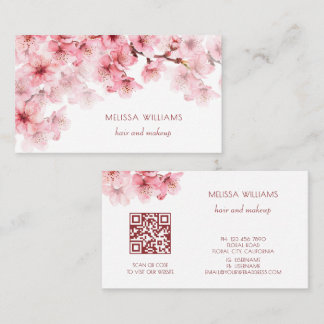 Watercolor Cherry Blossoms QR Code Business Card