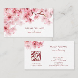 Watercolor Cherry Blossoms QR Code Business Card