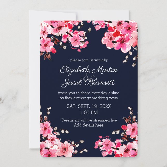 Watercolor Cherry Blossoms Virtual Wedding Invitation (Front)