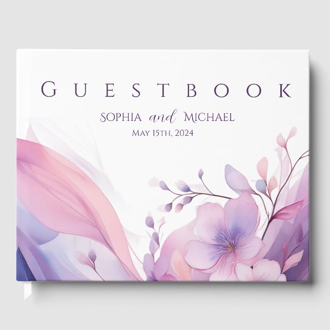 Watercolor Cherry Blossoms-Wedding Guest Book (Front)