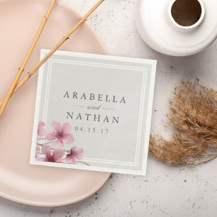 Watercolor Cherry Blossoms Wedding Napkin
