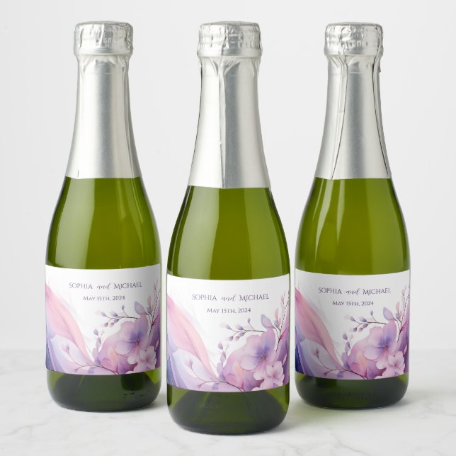 Watercolor Cherry Blossoms-Wedding Sparkling Wine Label (Bottles)