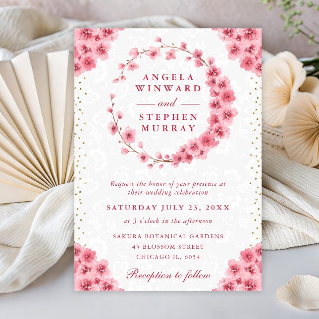 Watercolor Cherry Blossoms Wreath Wedding Invitation (Creator Uploaded)