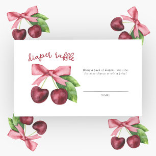 Watercolor cherry bow baby shower diaper raffle enclosure card