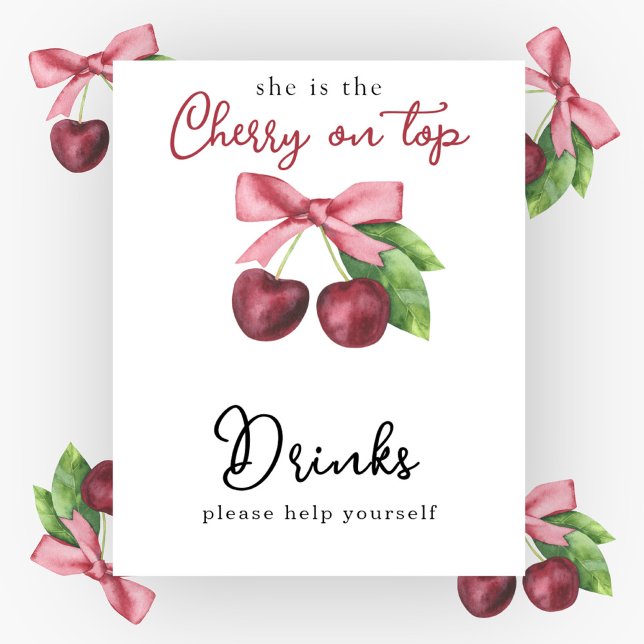 Watercolor cherry bow baby shower Drinks Poster (Creator Uploaded)
