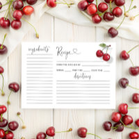 Watercolor Cherry Bridal Shower Recipe Card