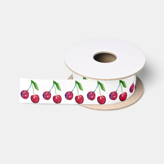 Watercolor Cherry Coquette Hand-Illustrated Retro Satin Ribbon