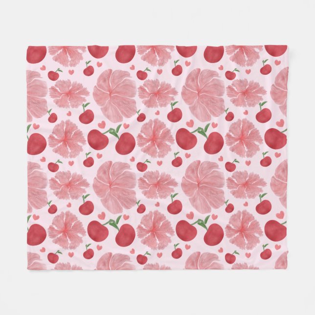 Watercolor Cherry floral pattern  Fleece Blanket (Front (Horizontal))