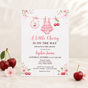 Watercolor Cherry Girl Baby Shower Invitation