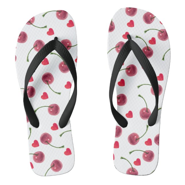Watercolor Cherry Heart Jandals (Footbed)