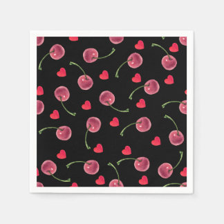 Watercolor Cherry Heart Napkin