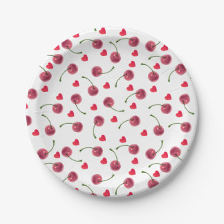 Watercolor Cherry Heart Paper Plate