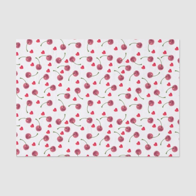 Watercolor Cherry Heart Tissue Paper (Front)