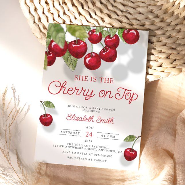 Watercolor Cherry On Top Baby Invitation (Creator Uploaded)