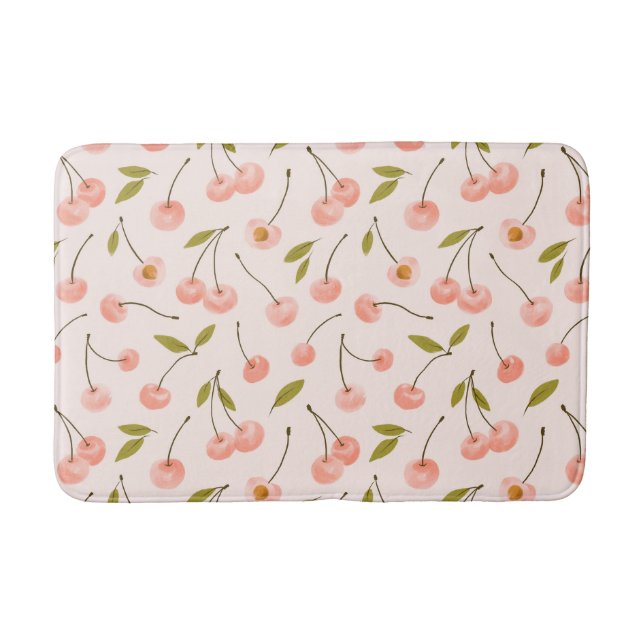 Watercolor Cherry Pattern Bath Mat (Front)