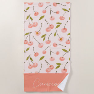 Watercolor Cherry Pattern Beach Towel