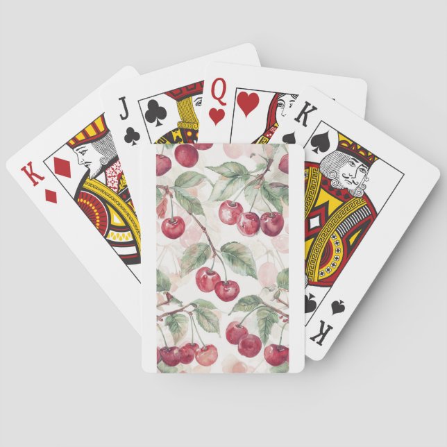 Watercolor Cherry Pattern – Botanical Fruit Art Playing Cards (Back)