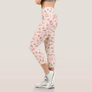 Watercolor Cherry Pattern Capri Leggings