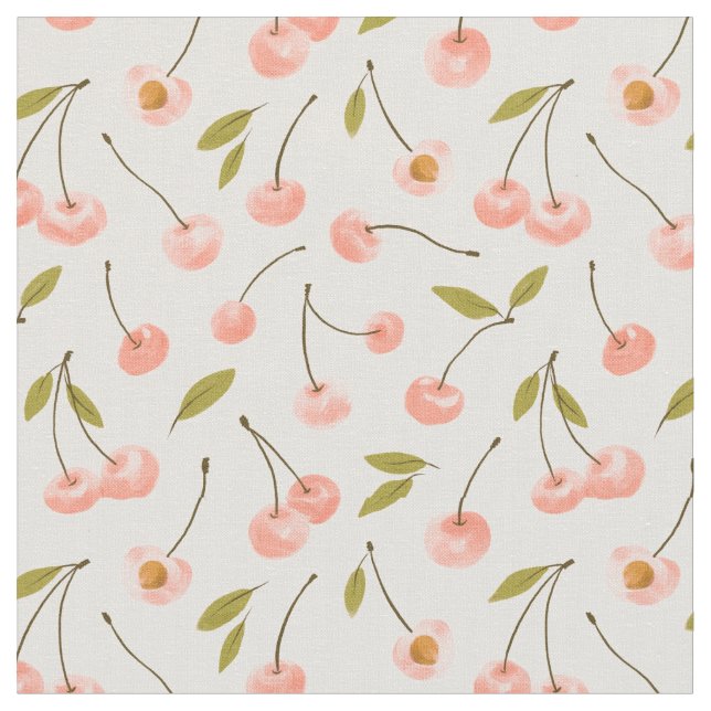 Watercolor Cherry Pattern Fabric (Close Up)