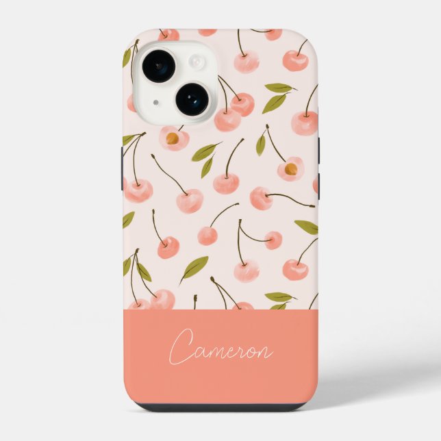 Watercolor Cherry Pattern iPhone Case (Back)