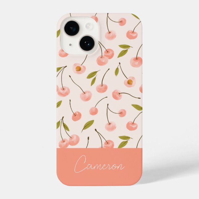 Watercolor Cherry Pattern iPhone Case (Back)