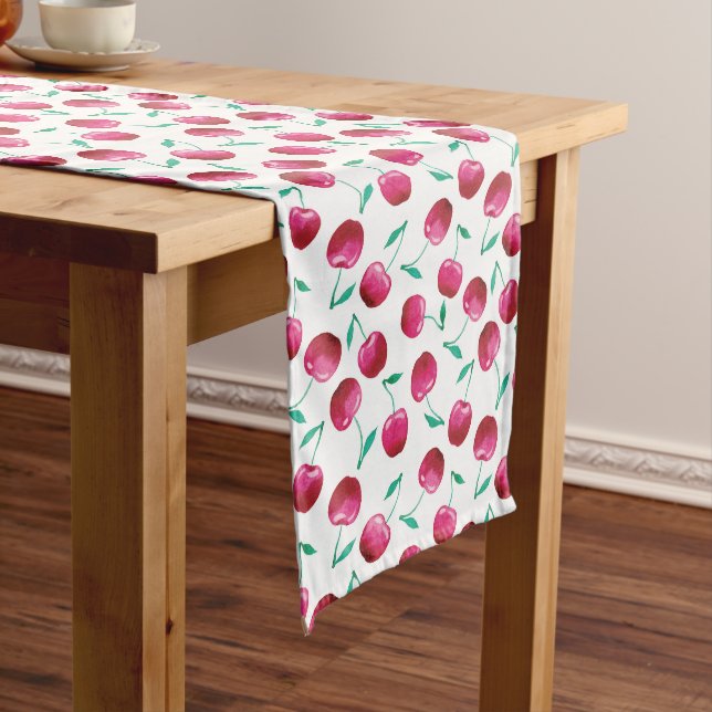 Watercolor Cherry Pattern Medium Table Runner (In Situ)