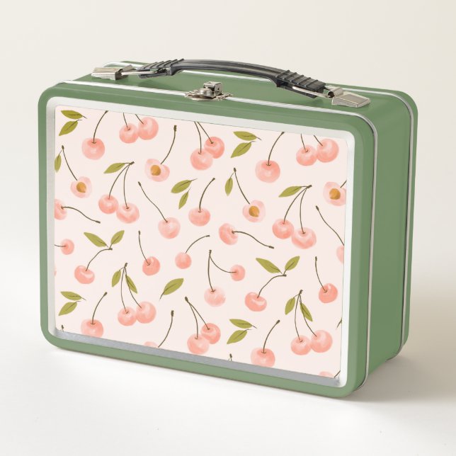 Watercolor Cherry Pattern Metal Lunch Box (Front)
