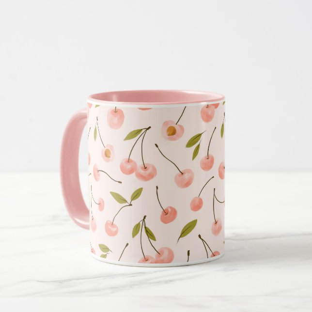 Watercolor Cherry Pattern Mug (Front Left)