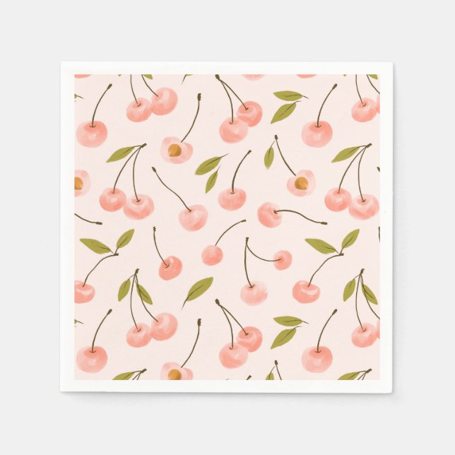 Watercolor Cherry Pattern Napkin (Front)