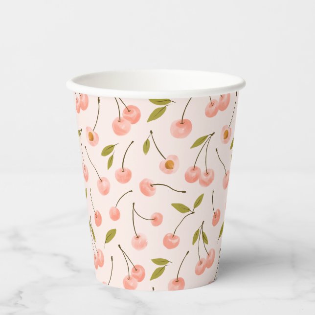 Watercolor Cherry Pattern Paper Cups (Front)