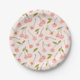 Watercolor Cherry Pattern Paper Plate