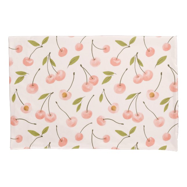 Watercolor Cherry Pattern Pillowcase (Front)