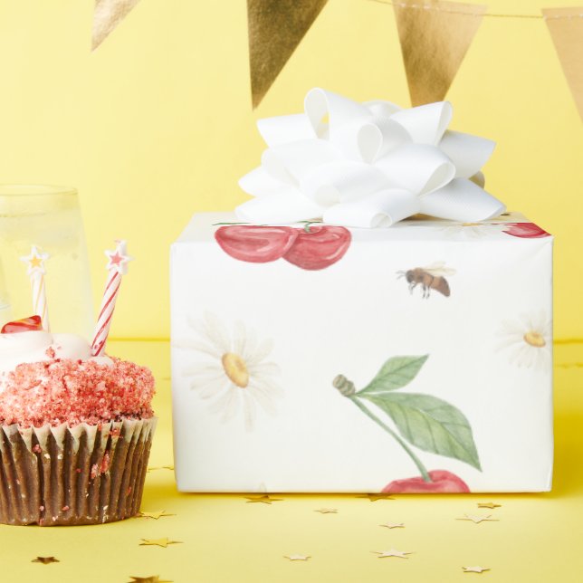 Watercolor Cherry Pattern Wrapping Paper (Birthday Party)