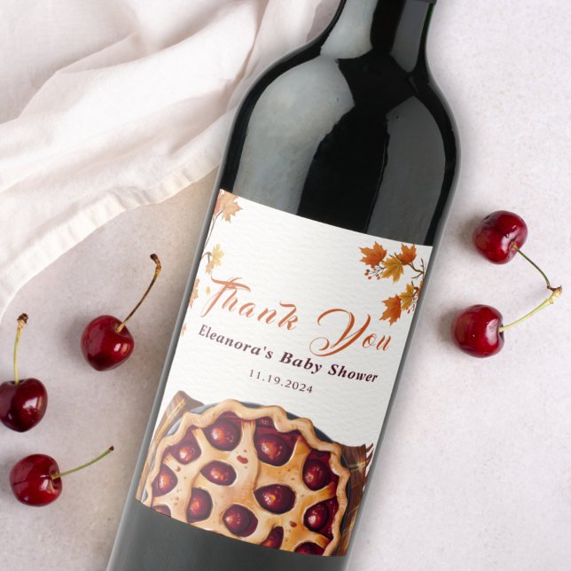 Watercolor Cherry Pie Baby Shower Thank You Wine Label (Cute Watercolor Rustic Cherry Pie Baby Shower Wine Label)